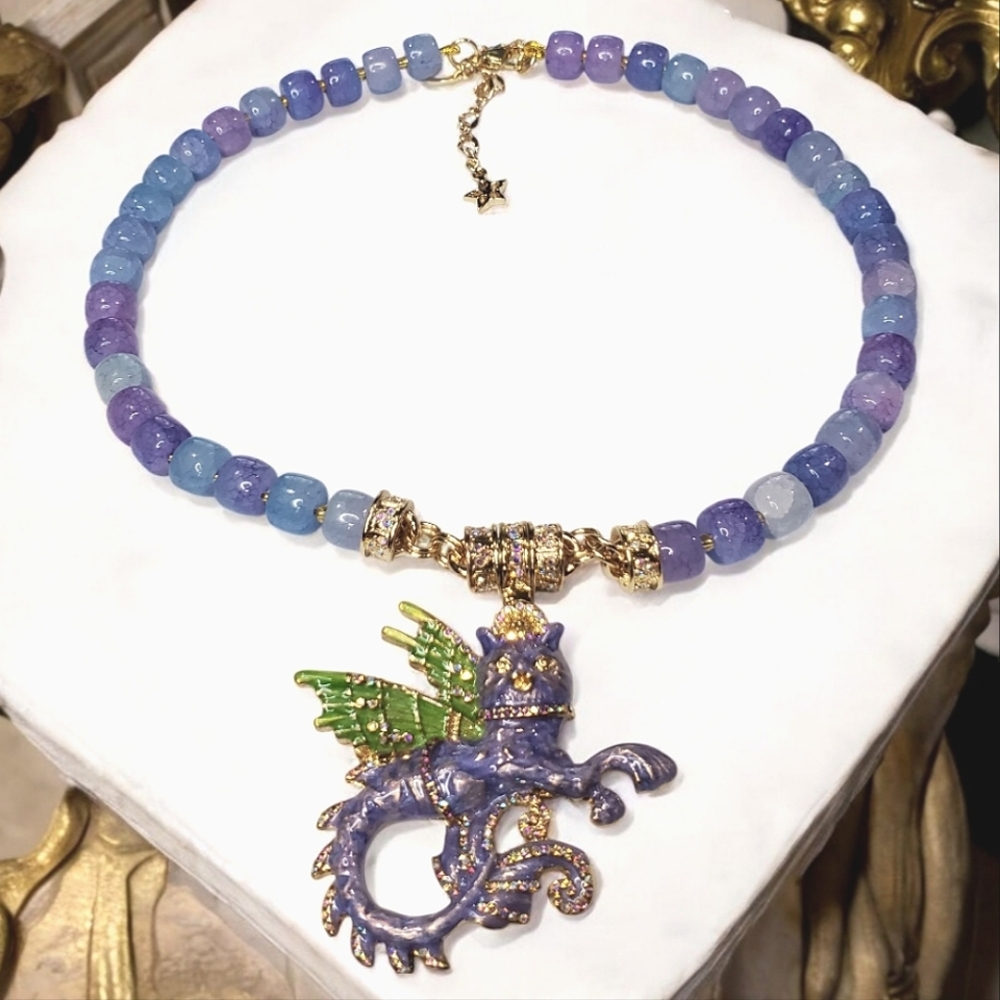 Fun Whimiscal Magical Pegasus Mermaid Cat  Queen Enamel Crystal Necklace